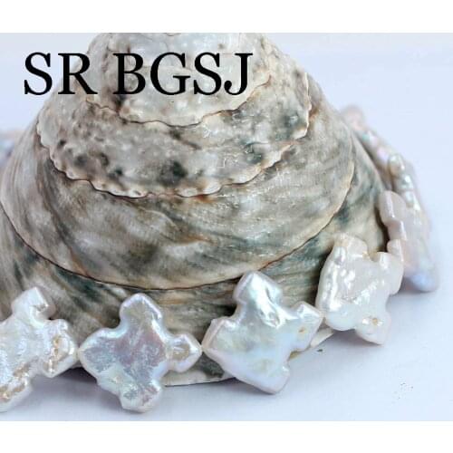 Free Shipping 15-16mm White Cross Shape Diy Natural Freshwater Pearl Loose Spacer Beads Strand 15"