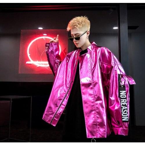 Streetwear Fashion Men Hip Hop Glossy Jacket Golden Silver Casual Male Women Loose Coat Stage Team Clothing Oversized