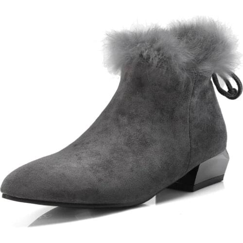 Big Size 11 12 13 14 15 16 17 Womens thick low heel shoes super soft comfort fashion warm fur boots ankle side zipper