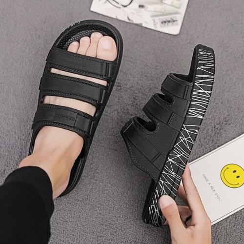 ZEEKSON Summer Black Slippers Mens Fashion One-word Slippers Korean Fashion Outdoor Sandals Non-slip Outer Beach Shoes