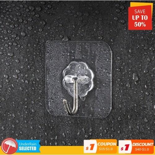 20pcs Strong Traceless Transparent Waterproof Key Holder Wall Hanger Adhesive Hook Toilet Kitchen Bathroom Accessory For Hanging