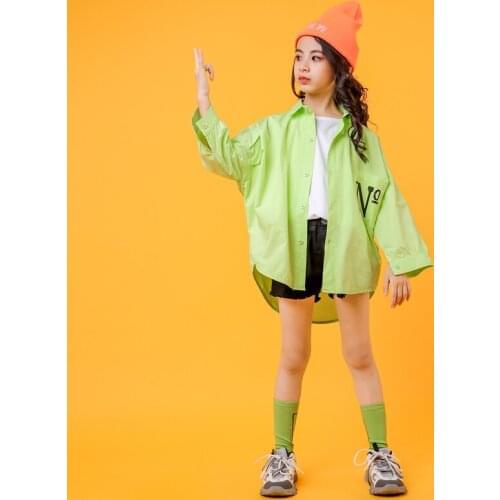Kids Hip Hop Street Clothing Sweatshrit Green Shirt Jeans Shorts For Girls Singers Dance Wear Costume Clothes Carnival Outfits