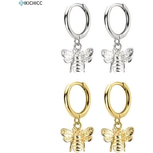 Kikichicc 925 Sterling Silver Gold Bee Honey Drop Earring Gold Circle Dangle Charm Women Luxury Animal Fashiom Jewelry