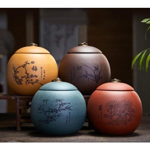 Chinese Tea Cans Large and Small Moisture-proof Sealed Storage Jars Household Storage Ceramic Jars Living Room Decoration