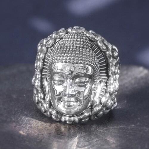Solid 999 Sterling Silver Thai retro biker MENS men handmade buddha ring rings 999 silver Fine jewelry Birthday gift