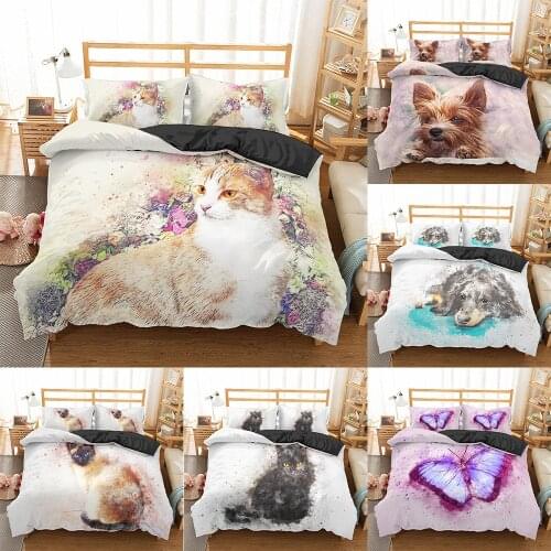 2021 Cute Cat Bedding Set King Queen Size 100% Microfiber Bedspread Duvet Cover Set Animal Quilt Cover for Kids Adults