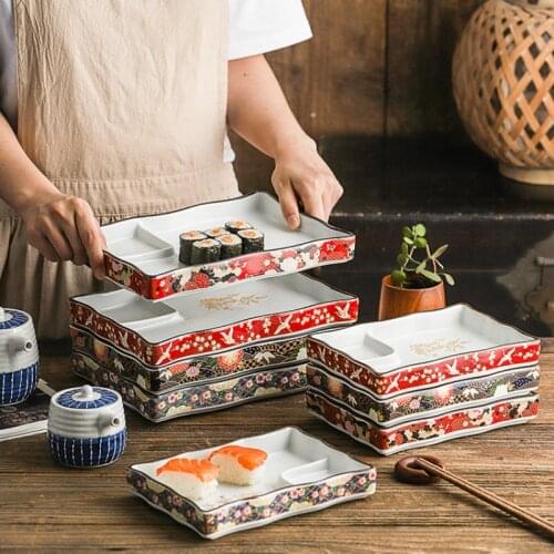 Palace style home restaurant round plate square plate with sauce grid divided grid plate sushi plate Japanese plate