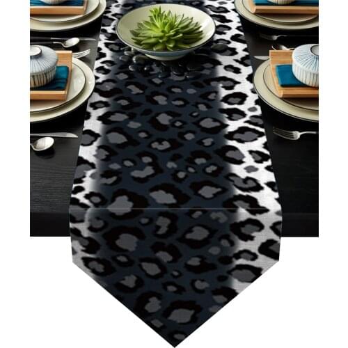 Leopard Print Black White Striped Print Table Runner Christmas Decorations for Home Table Decorarion
