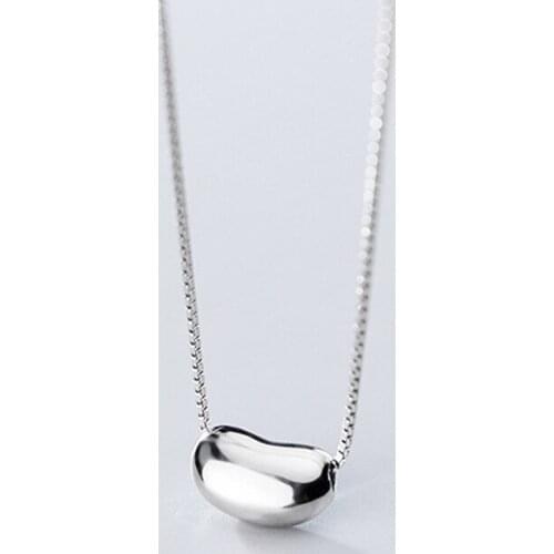 Lucky Small Light Bean 925 Sterling Silver Link Clavicle Chain Pendant Necklace For Women Girl Simple Delicate Jewelry SN2231