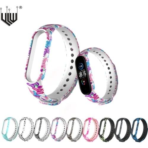 Fashion Print Pattern Bracelets Mi Band5 Mi Band 6 Strap Sports Wristband Adjustable Bracelets For Sport Silicone TPU straps