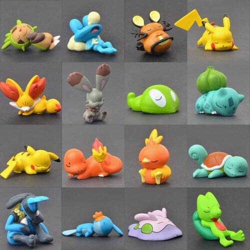 Cartoon Sleeping Pika Squirtle Charmander Bulbasaur Froakie Lucario Dedenne Treecko Pokemones Action Figure Toys Toys for Kids