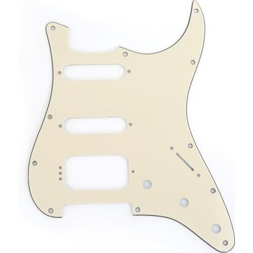 Musiclily Pro 11-Hole Round Corner HSS Guitar Strat Pickguard for USA/Mexican Stratocaster 4-screw Humbucking Pickup, 3Ply Cream