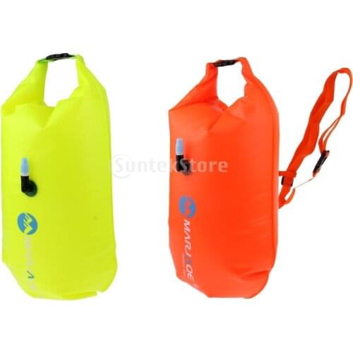 High Visibility Inflatable Swim Buoy Open Water Swimming Tow Float Roll Top Dry Bag for Swimmers, Triathletes and Snorkelers