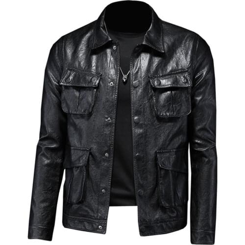 2021 fall/winter new style locomotive leather jacket single-breasted boutique leather jacket mens urban imitation leather Tops