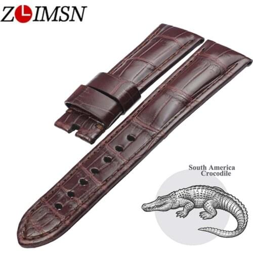 ZLIMSN New America Crocodile Leather Watchband For Mens Womens 12-26mm Brown High Quality Alligator For Apple Watch 38-42mm