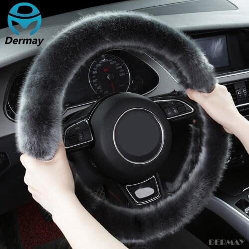 New High Quality Winter Car Steering Wheel Cover Faux Long Wool Keep Warm M size fit 95% Cars 5colors