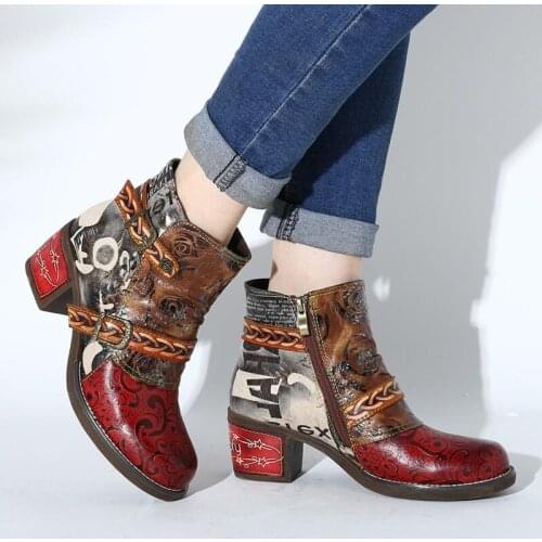 Autumn And Winter Boots Snake Print Color Matching Ethnic Style Womens Leather Boots Martin Boots Womens Mid-heel Ankle Boots