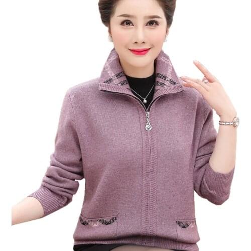 2020 mother temperament coat female Autumn Winter sweater cardigan middle-aged and elderly short wool knitted jacket Plus Size