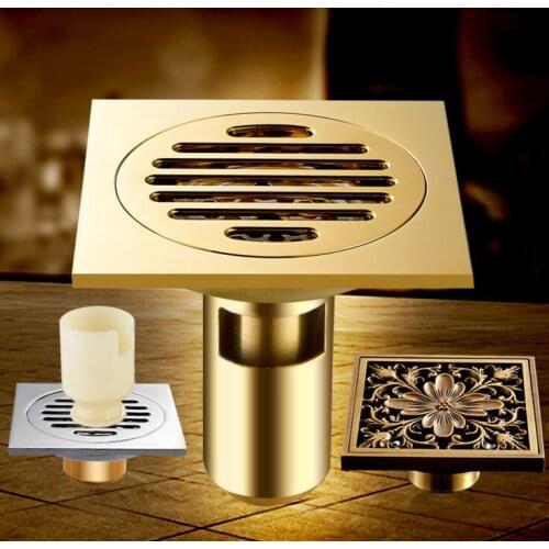 The bathroom all-copper anti-odor, anti-reflow and anti-insect antique large-displacement golden invisible floor drain