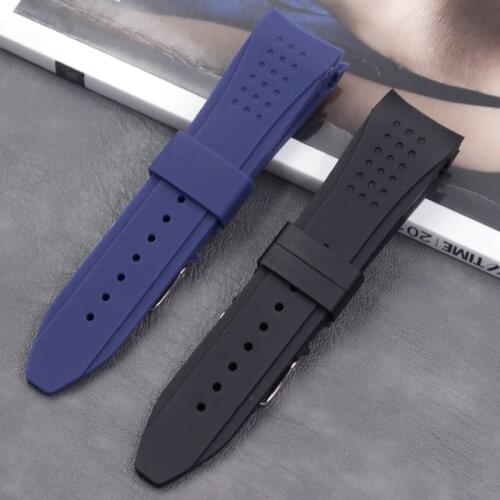 Silicone strap mens 24mm ladies sports and leisure waterproof natural rubber curved strap accessories pin buckle
