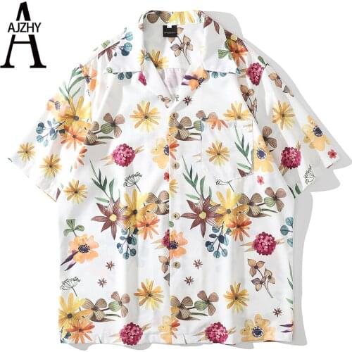 2021 Summer Shirt for Men Short Sleeve Flower Print Casual Shirts Japanese Fashion Vintage Oversized Beach Hawaiian Shirt Blouse