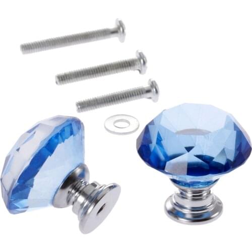 2x Blue 30mm Diamond Shape Crystal Glass Knobs Cabinet Drawer Pull Handles Kitchen Door Wardrobe Hardware