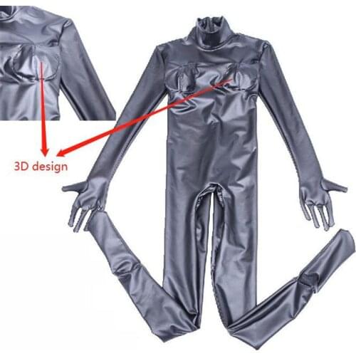 Sexy Women Cosplay 3D Full Bodysuit Bandage Latex Elasitc Sexy Tight Oil Shiny Catsuit Bodycon Jumpsuit Club Wear With Glove