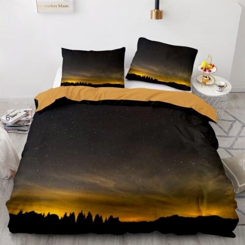 Space Galaxy Aurora Sunset Glow Bedding Set Single Twin Full Queen King Size Sky Stars Tree Bed Set Childrens Kid Duvetcover 06