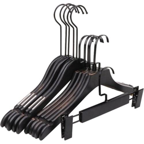10 pcs/lot Black Solid Wood Clothes Hangers Quality Wooden Coat Hanger for Women Garment Shop Display