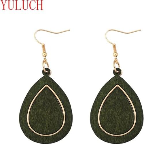 YULUCH Vintage Pop Jewelry Accessories for African Women Zinc Alloy Inlaid Natural Wooden Two-color Drop Earrings Gift