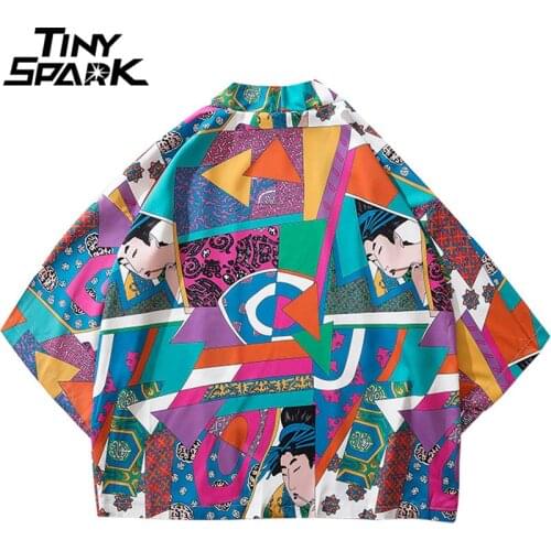 Japanese Ukiyoe Kimono Jackets 2020 Mens Harajuku Streetwear Jacket Coat Spring Summer Hip Hop Thin Gown Japan Style Hipster