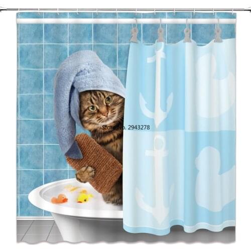 Cat Bath Shower Curtain Funny Star Space Waterproof Cat shower curtains bathroom curtain Fabric Curtains For Bathroom Or Mat