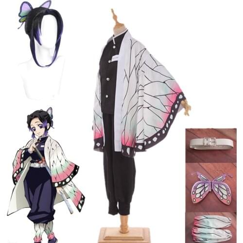 Anime Demon Slayer Kimetsu no Yaiba Kochou Shinobu Cosplay Costume Women Kimono Uniform Halloween Christmas Party Clothing