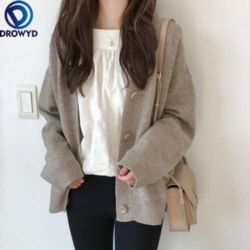Fashion Women Vintage Cardigan V Neck 2021 Sweater Fall Soft Cotton Knit Hot Tide Korean Casual Chic Solid Color Fashion Jacket