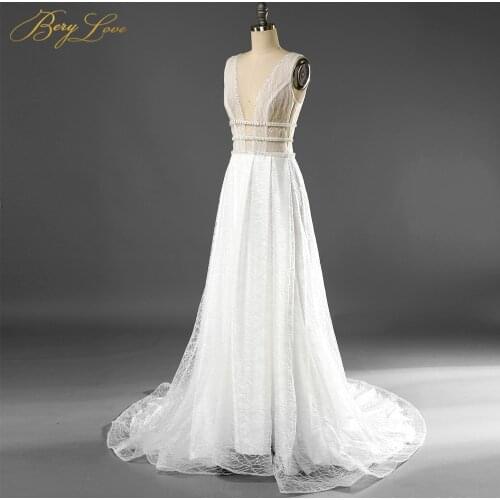Sexy Glitter White A line Wedding Dress 2020 V Neck Open Back Crystals Long Bridal Dress Fashion Bride Gown Marriage vestido de