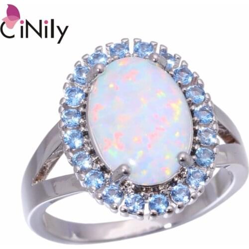 CiNily Created White Fire Opal Blue Zirconia Silver Plated Wholesale For Women Jewelry Christmas Gift Ring Size 7-10 OJ9269