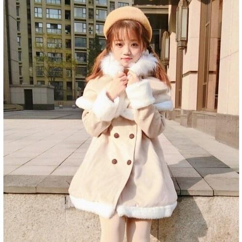 Winter college style sweet lolita coat plus velvet thicken slim victorian coat+little elk cloak kawaii girl cosplay