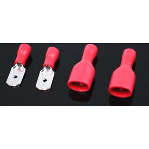 100pcs FDD 1.25-250 MDD1.25-250 6.3mm Red Female + Male Spade Insulated Electrical Crimp Terminal Connectors Wiring Cable Plug