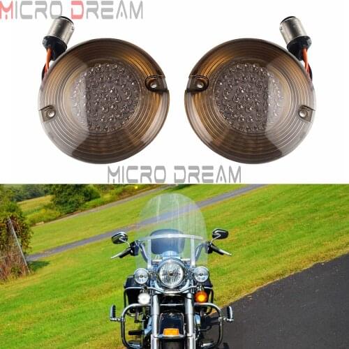 1157 Amber/White LED Daytime Running Turn Signal Inserts Lights 3-1/4 Flat Somked Lens For Harley Touring Softail FLHR Road King