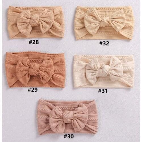 27 Colors Silver&Gold Color Cable Knit Nylon Bow Headwraps, Classic Knot wide nylon headbands, Kids Girls headband set