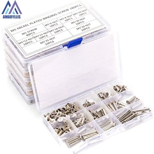 180PCS 60PCS M5 Phillips Chicago Binding Screws Nickel Brass Plated Assortment Kit DIY Tool Accessories Replacement Set S33