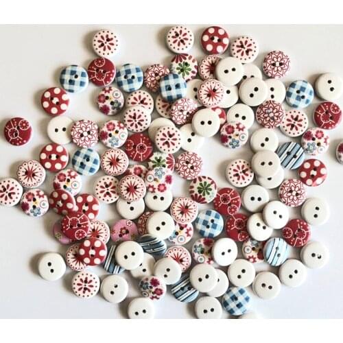 50Pcs Wooden Buttons Craft Handmake Scrapbooking Sewing Clothing Accessories 15mm 2 Holes Buttons Flower Painted Sewing Crafts