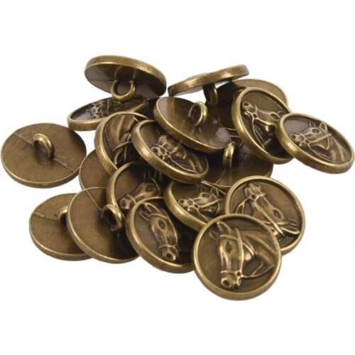20PCs Zinc alloy Buttons Horse Head Carved Round Bronze Tone 15mm( 5/8 inch)Dia