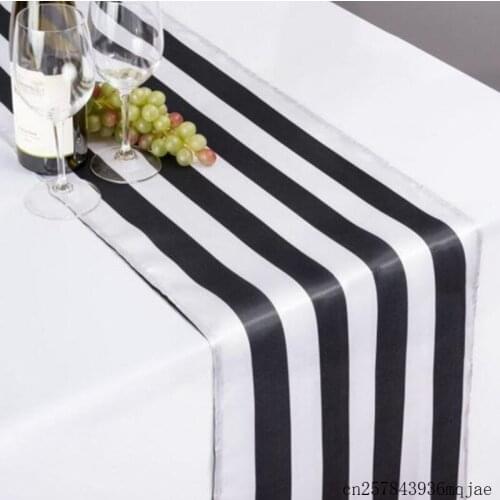 25PCS Satin Table Runners White And Black Tablecloth for Hotel Table Decoration Wedding Party Reception
