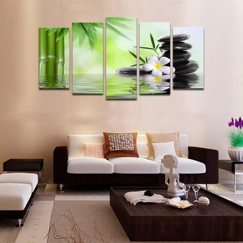 5 piece canvas art picture Green bamboo zen painting modern pictures on the wall home wall art decoration Waterproof ht62