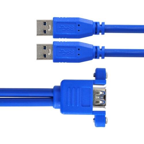 50cm Chenyang Combo Dual USB 3.0 Male to Stackable Female Extension Cable with Screw Panel Mount Holes