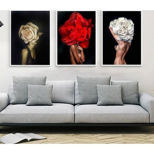 Abstract Canvas Painting Flowers Bird Feathers Woman Wall Art Print Poster Picture Decorative Painting Living Room Decoration