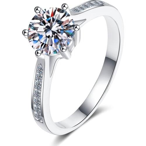 ANZIW 925 Sterling Silver Moissanite Diamond 0.5CT/1.0CT/2.0CT Fashion Classic Engagement Ring For Jewelry Gifts