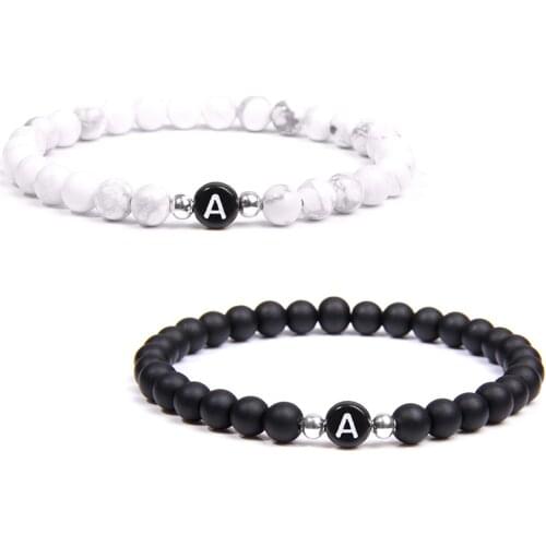 Black White Stone DIY id 26 Letters Bracelet for Women Men couple Jewelry Name Friendship Lucky Bead Bracelet Kids Family Gift
