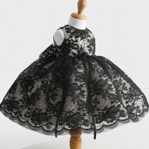 Baby Summer Dresses For Girls Baptism Clothing Infant 1 Year Birthday Party Dress Toddler Princess Black Tulle Gown Girl Frocks